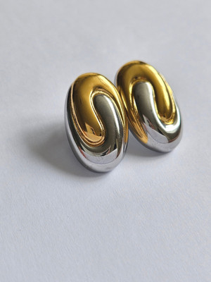 Elegante bicolor Edelstahl Ohrringe - 18K vergoldet. Oval Statement