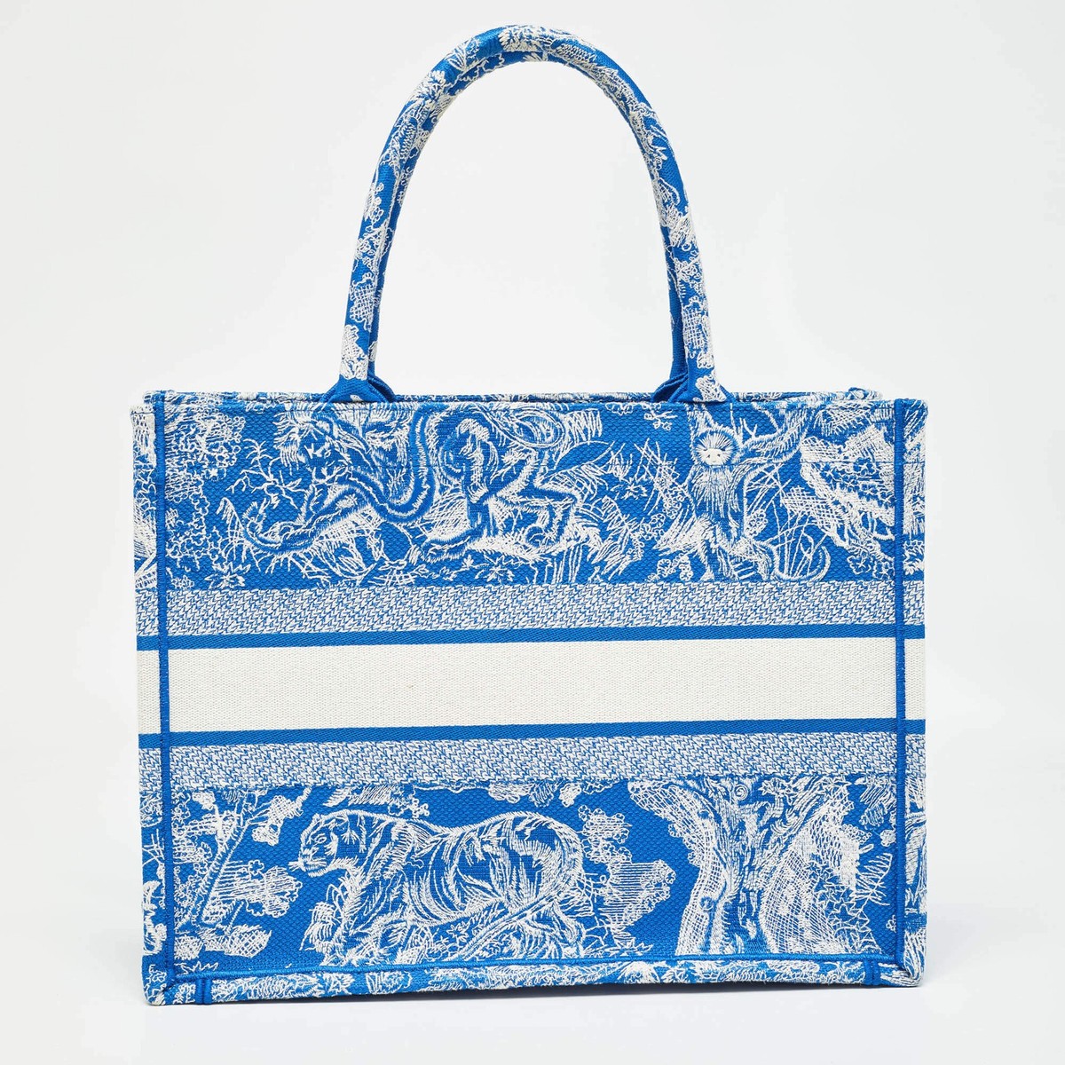 Dior BlueWhite Embroidered Canvas Medium Toile de Jouy Book Tote