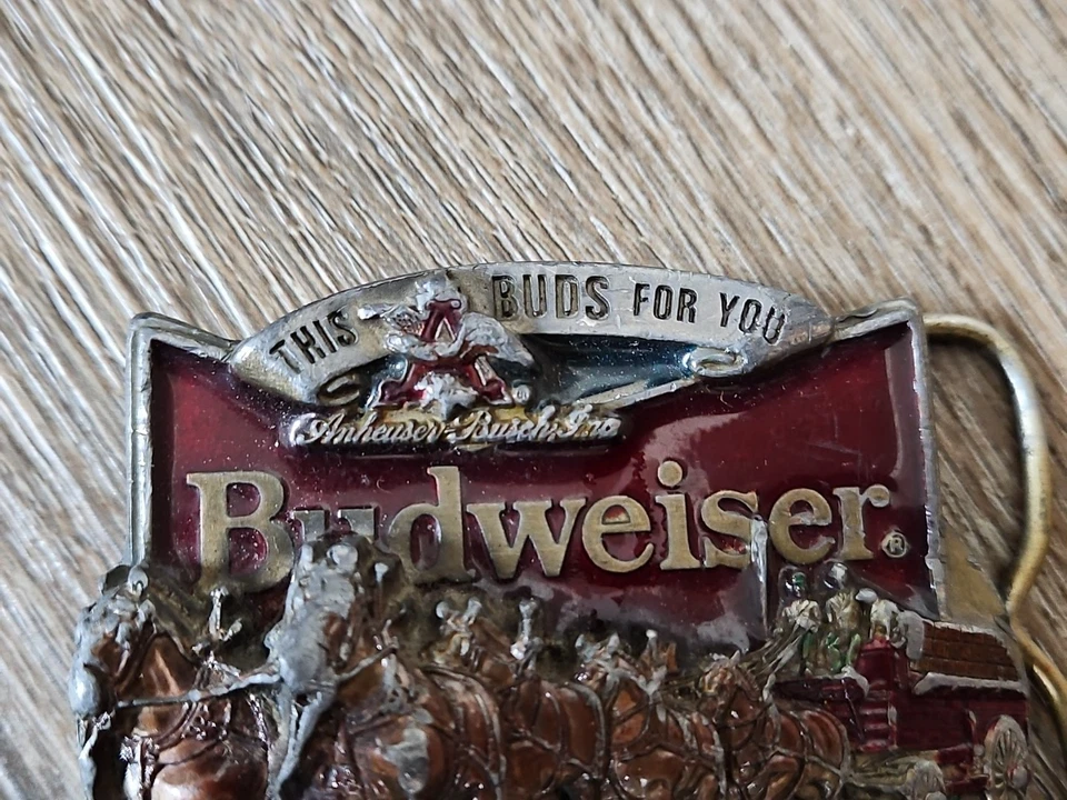 1987 Budweiser This Bud's For You King of Beers Belt Buckle USA Made CJ Inc 1142 - Image 2 of 4