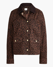 J Crew Leopard Print Barn Jacket S Brown Field Coat Utility Corduroy Collar NWT