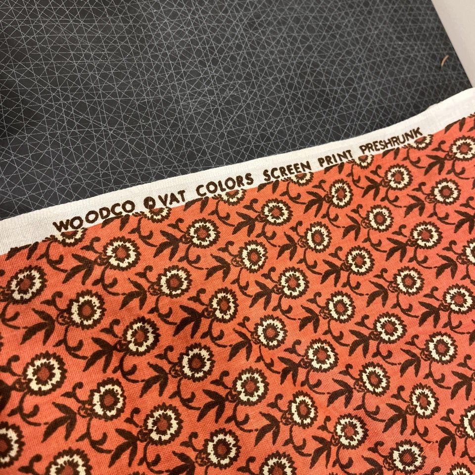 Woodco MCM Mod Orange Cornflowers  Screen Print Decor Fabric 63” X 55” Preshrunk - Image 4 of 4