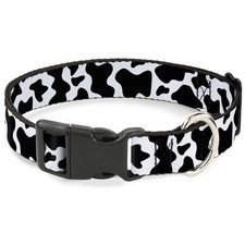 Plastic Clip Collar Cow Pattern Print White/Black NARROW-Medium 8.5-12"