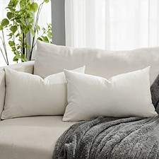 Decorative Lumbar Velvet Throw Pillow Covers 12" x 20" Pack of 2 Cream White