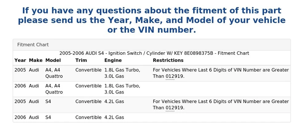 2005 - 2006 奥迪 S4 - 点火开关/气缸带钥匙 8E0898375B — 第 4/4 张图片