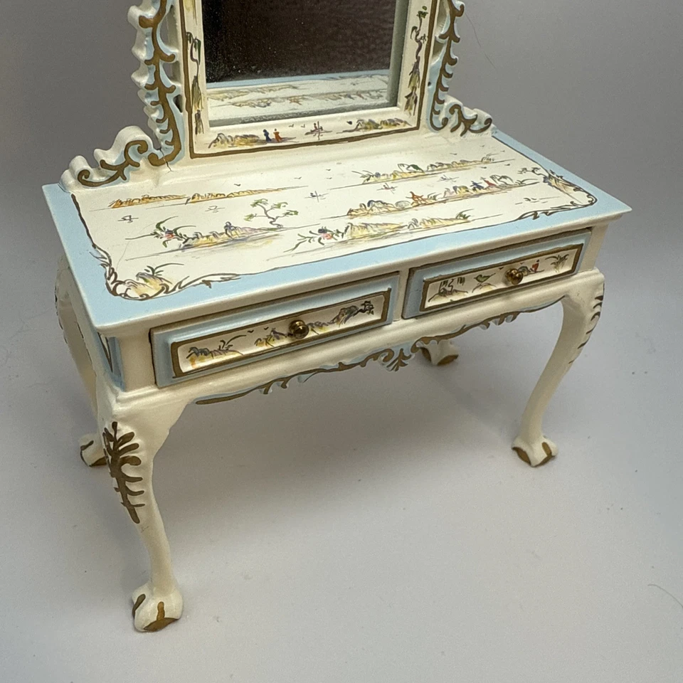 Cómoda francesa vintage Bespaq 1990 miniatura blanca chinaiserie rococó para casa de muñecas Foto 2 de 4