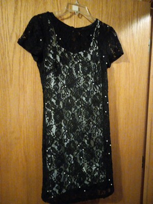 Womens Chetta B Lace Dress 2 Peice Beaded Short Sleeve 15 Armpit- Arm 34  Long | eBay