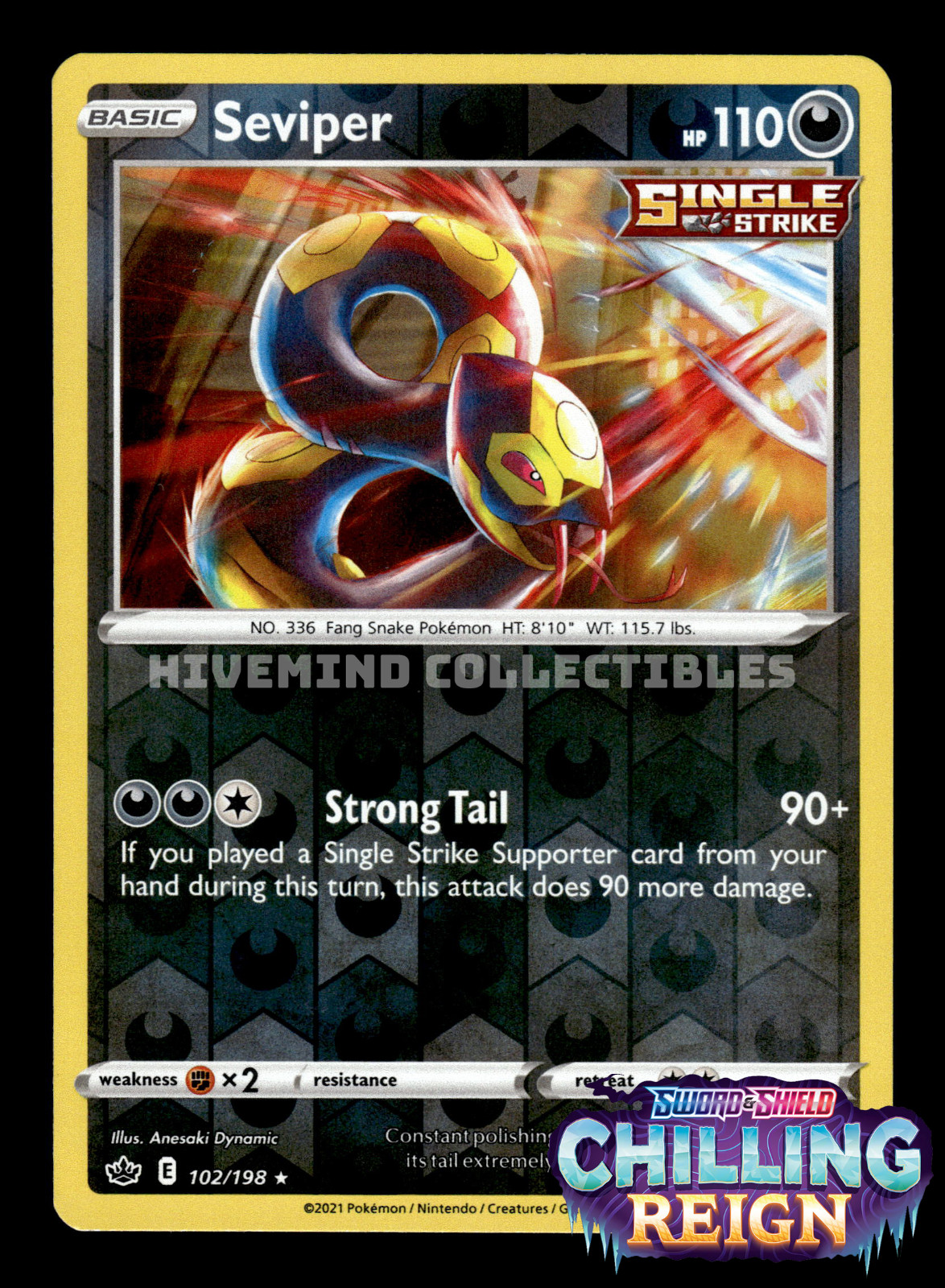 Seviper 102/198 Chilling Reign Reverse Holo Pokemon Card