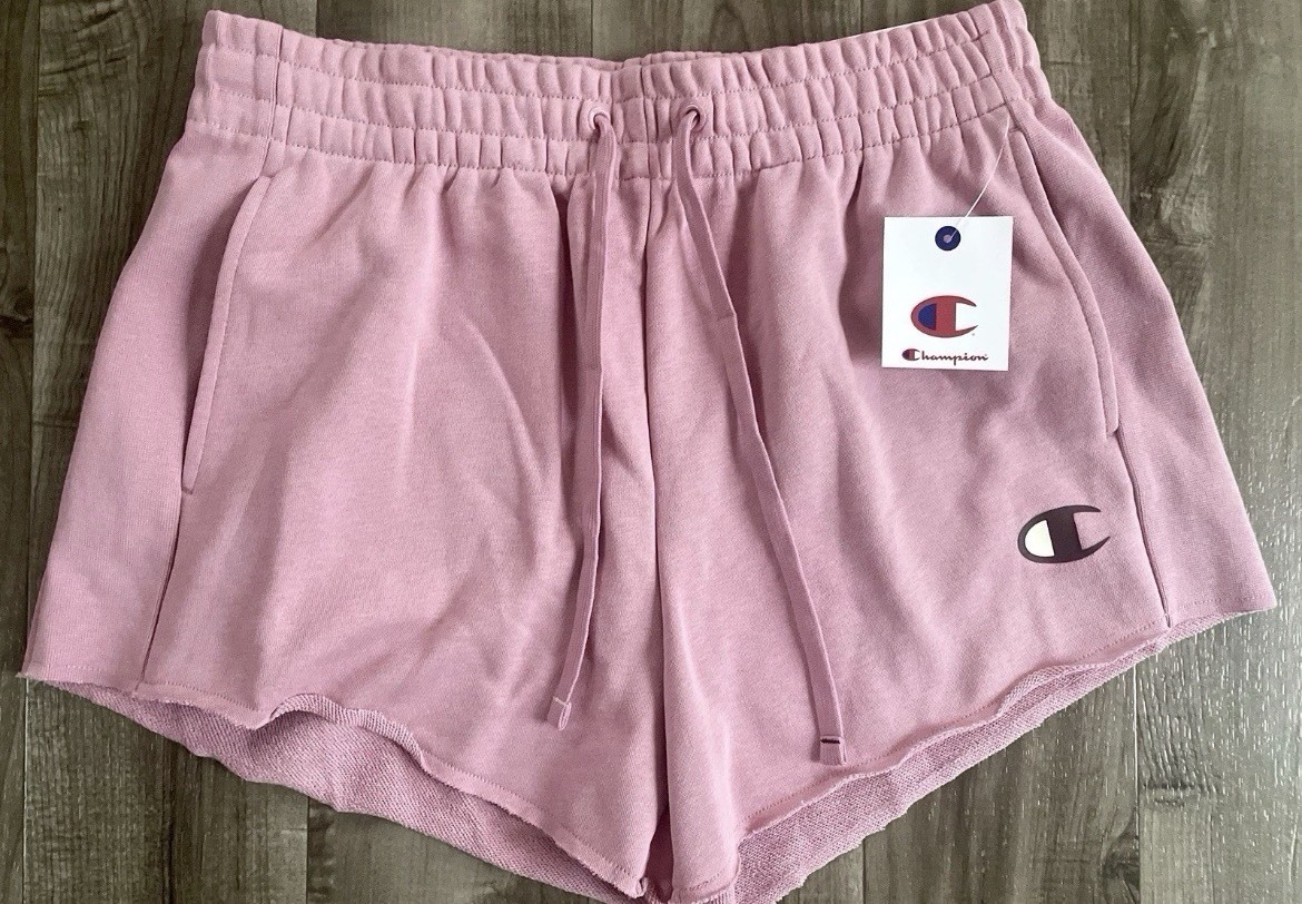 Champion Shorts Womens Medium Pink Loose Fit French Terry Pull on