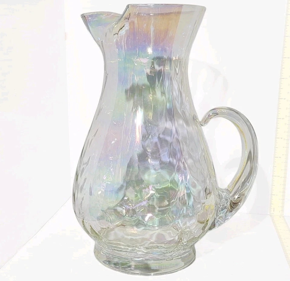 West Virginia Glass Specialty LOOP OPTIC IRIDESCENT LUSTER Large PITCHER 10"  - Image 2 of 4