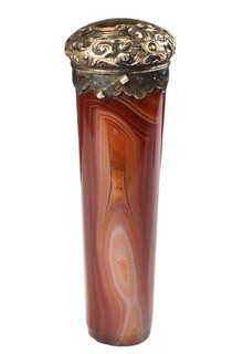 Antique Ornate Agate Stone & Silver Plate Umbrella Walking Stick Cane Handle