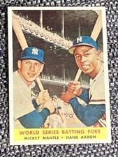 1958 TOPPS #418 WORLD SERIES BATTING FOES CENTERED HANK AARON AND MICKEY MANTLE