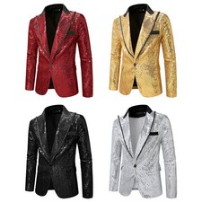 Men Coat Cocktail Outerwear Sequin Jackets Party Magic Shows Carnival Adult 70s