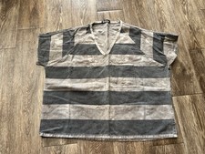 Vintage Authentic Used Huntsville Texas Prison Rodeo B W Striped Inmate Shirt