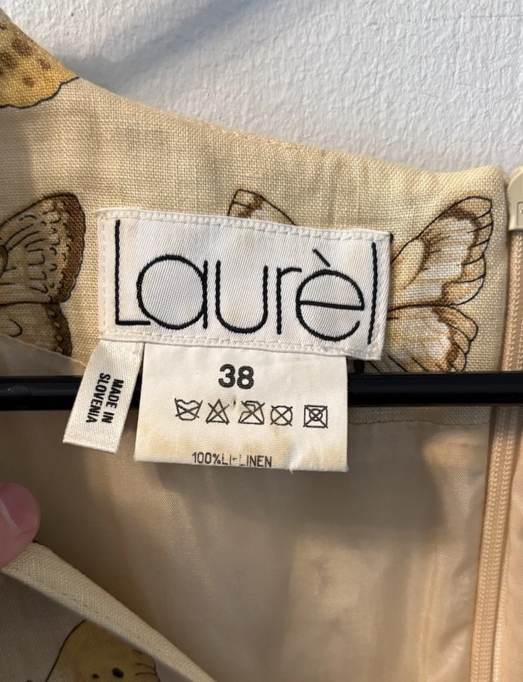 Vintage Laurel Size 38 (roughly Size 8) Linen Butterfly Print Dress Small Stain - Image 3 of 4