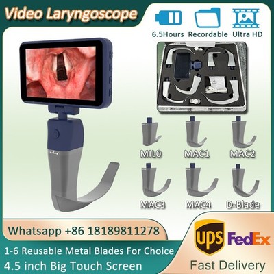4.5'' Big Touch screen Reusable Digital Video Laryngoscope w Sterilizable Blades