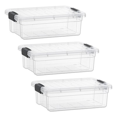 Superio Storage Bins with Lids- 3 Pack 4.5 Qt Clear Boxes for Organizing