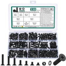 330 Pcs M5 Screws and Nuts Set, M5 Countersunk Bolts and Nuts Assortment, Black