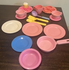Fisher Price Fun with Food Pink Tea Set Saucer Plates Lot vintage 17 PCs