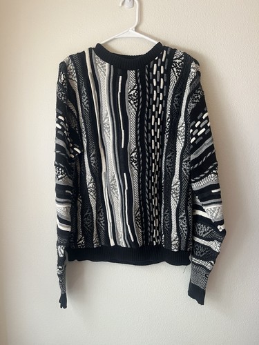 Maglione Vintage Uomo Stile Coogi Nero Bianco Maglia 3D Cavo GAS (L) - Foto 3 di 9