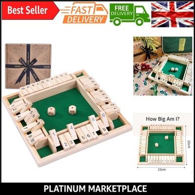 Shut the Box Spiel aus Holz - Classic Edition für 4 Spieler | Pädagogische Familienwürfel...