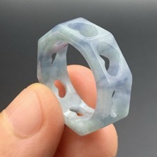 Video Certified Natural Blue Water A Jadeite Jade Circle Ring NO. 7.25 420124
