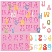 26 Letter Chocolate Silicone Molds 2 Pcs, 0-9 3D Number Fondant Molds for Cak...
