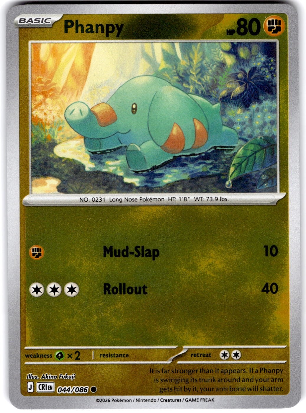 Pokemon Phanpy Chaos Rising 44/86 Reverse Holo Near Mint English