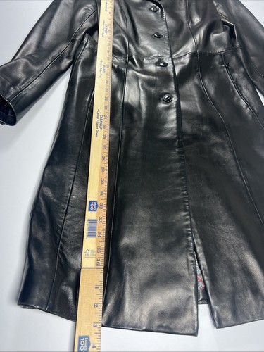 Kenneth Cole Vintage 90s Y2K Black Leather Trench Coat Buffy Women’s Size Small - Picture 5 of 12