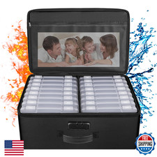 ENGPOW Fireproof Photo Storage Box w/ 16x 5x7" Clear Cases - Holds 1600 Photos
