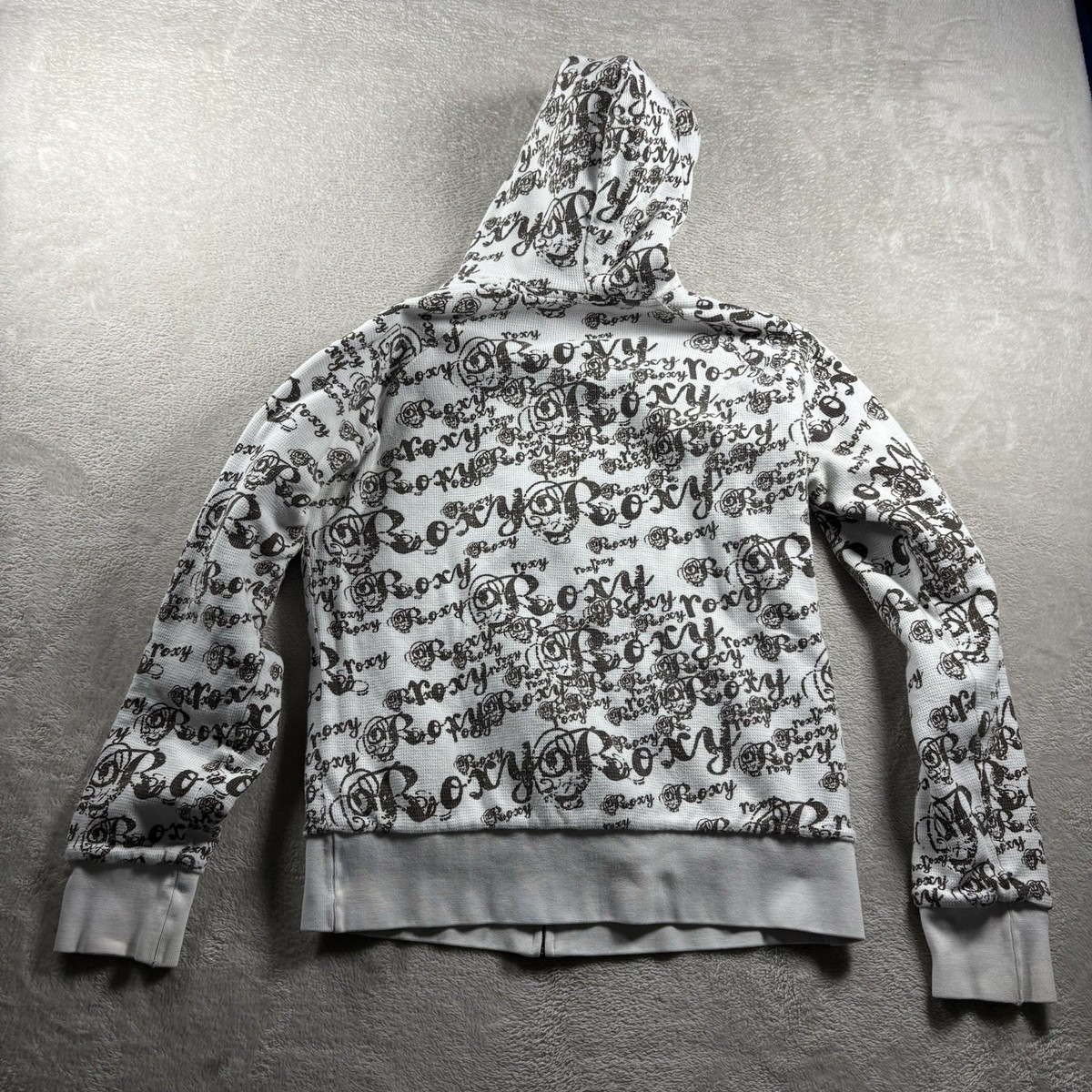 Vintage Roxy Y2K Women's L Spell-Out Hoodie Surf Skate AOP