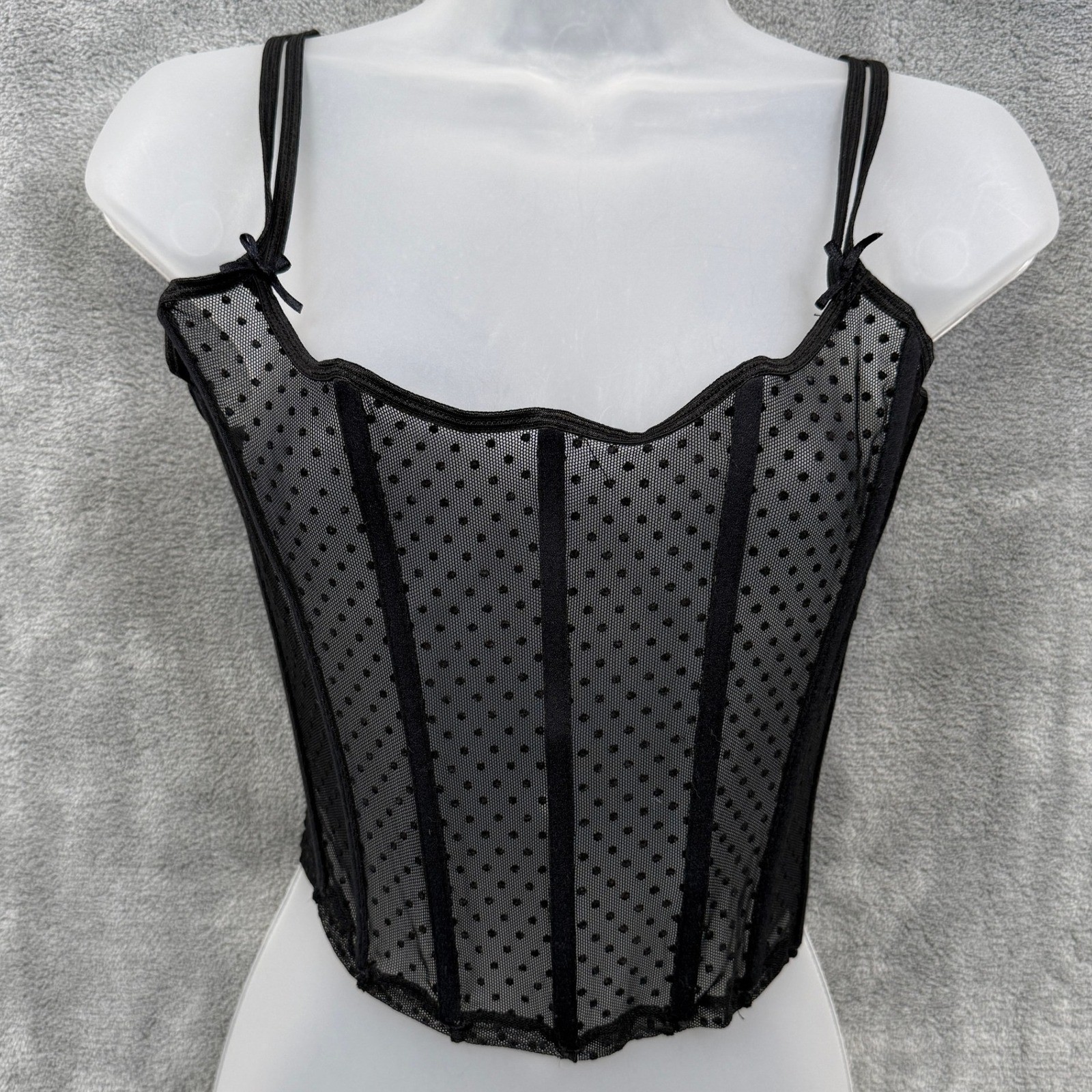 RAMPAGE Sheer Swiss Dot Boned Corset Top Camisole Black VTG 90s Y2K Sz M