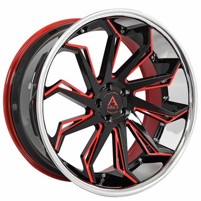 Azad Wheels AZ1101 22x9 Custom Gloss Black with Red Accents and Chrome (4pcs) A2