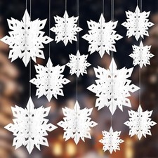 12Pcs Christmas Hanging Snowflakes Decorations, 3D Paper Snowflake White-12pcs
