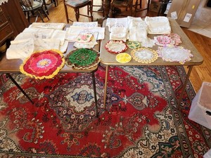 LOT  40 Vintage  Linens Pillowcase Doilies Hand Embroidered Crochet