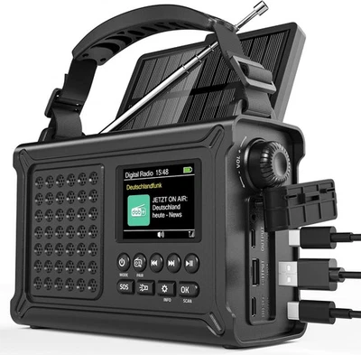 Kurbelradio DAB/DAB+/UKW Notfallradio mit 12000mAh Akku & 8500mm² Solarpanel - Bild 1 von 4