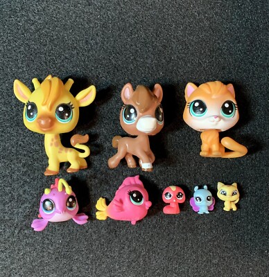 LITTLEST PET SHOP   Mix Lot of 8 Animals - Giraffe Horse Cat Fish Snake