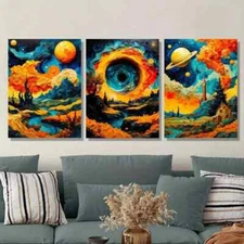3pcs Vibrant Mountain Lake Sunset Landscape Wall Art Canvas Framed 50x70cm