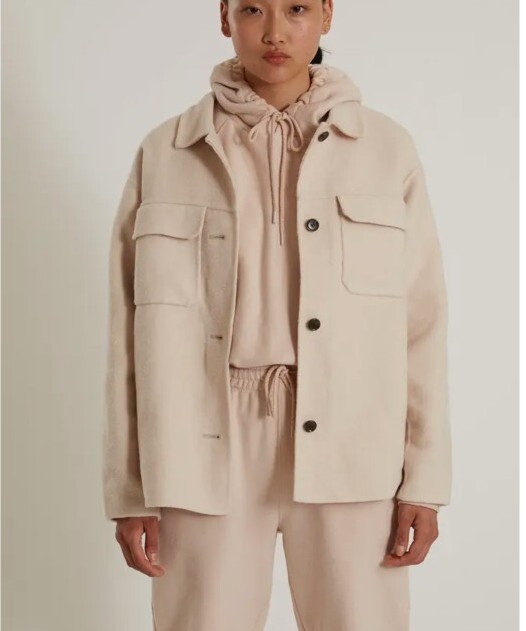 Thakoon Womens Beige Wool Blend Shacket Jacket Size L EUC $199 MSRP