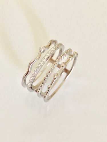 Anello a fascia impilata in argento sterling 925 originale e zirconi tutte le misure - Foto 9 di 12