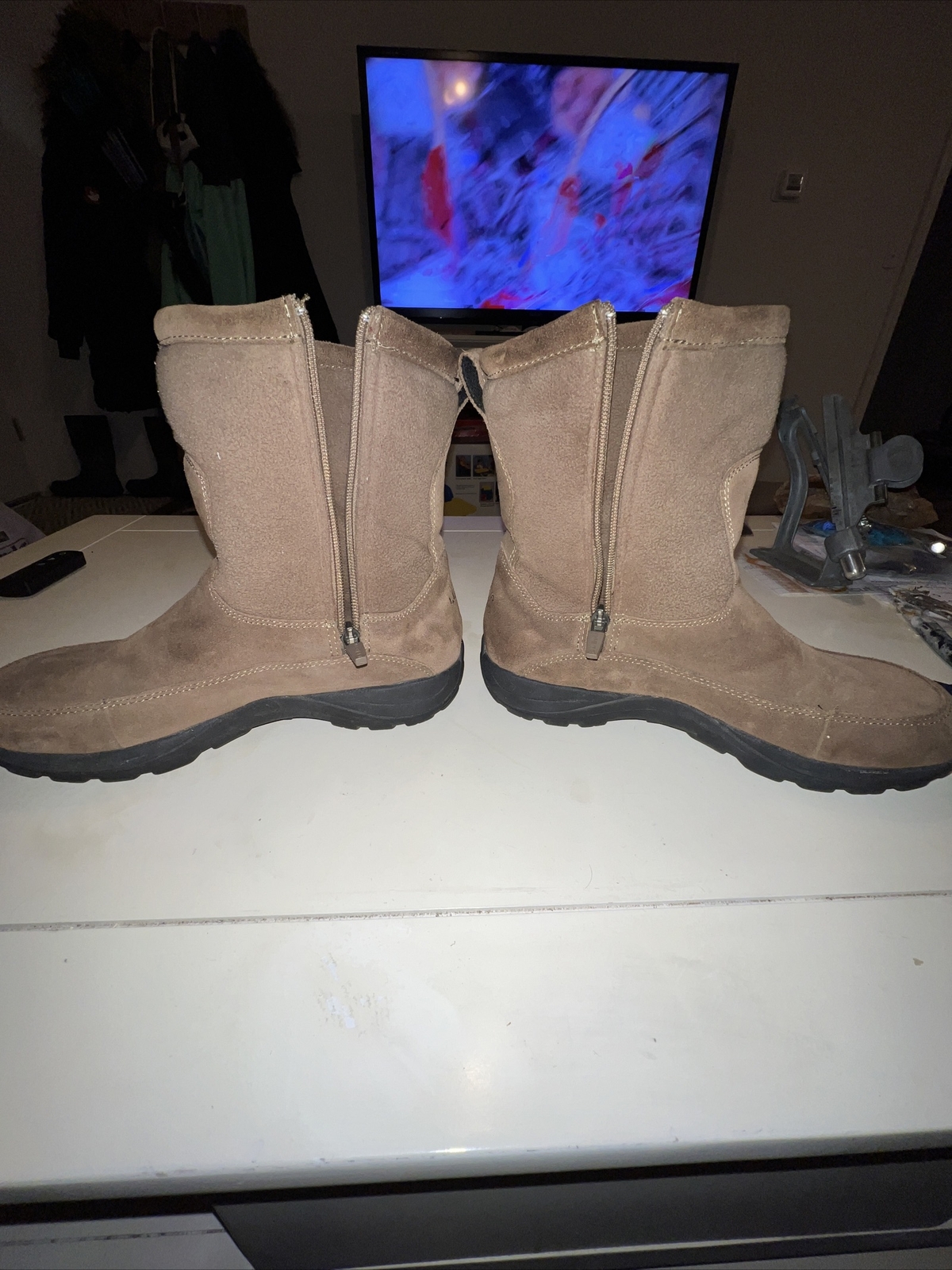 LL Bean 05455 Brown Suede Fleece Zip Up Boots Men's Size 8 1/2 M Hiking