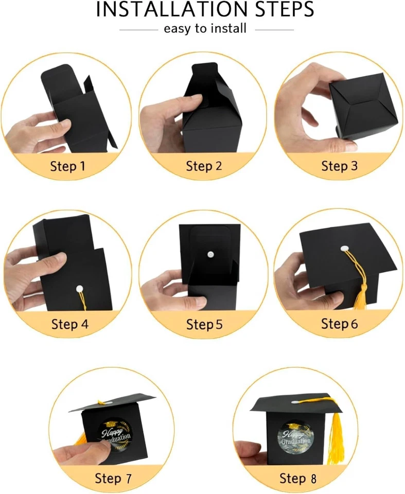 Caixa de doces de formatura 50 peças com adesivos tampa de formatura caixas de presente gradua... - Imagem 4 de 4