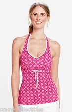 NWT NEW sz 8 LANDS' END SPORT V-Neck Halter TANKINI TOP BRIGHT PINK BATIK  55.