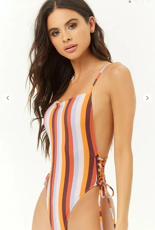 Forever 21 Striped Lace-Up One-Piece Swimsuit size S BNWT