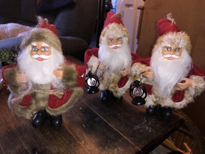 3 Holiday Time Saint Nicholas - Santa Claus  6   Bendable Arms - Lantern - Tree
