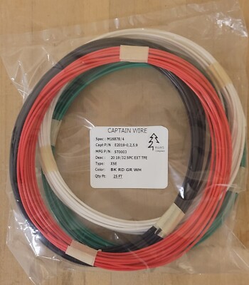 20 AWG Mil-Spec Wire, PTFE Insulated, Stranded Silver Plated, Assortment 100 ft