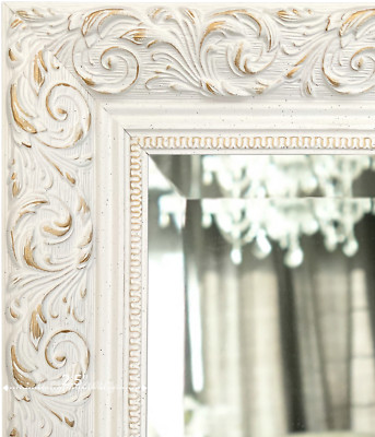 West Frames Bella French Ornate Embossed Antique White Wood Framed Wall Mirror 