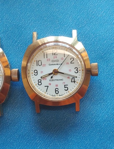 NOS Caravelle Electronic Swiss Round Gold Watch Case,Dial,Hands,Crown.For 6UDC - Picture 6 of 9