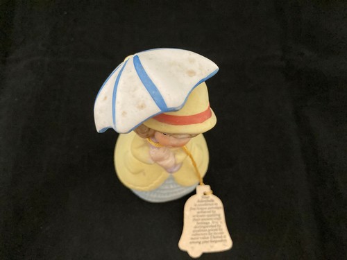 Vintage Adorabelles Bisque Porcelain Little Girl Rainy Day Bell with Tag - Picture 10 of 12