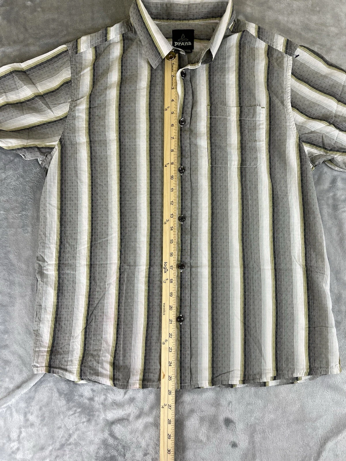 prana button up short sleeve striped shirt