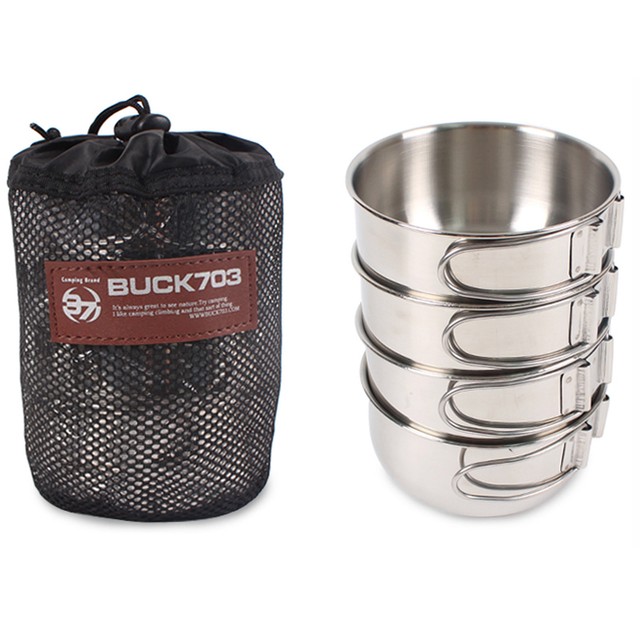 Stainless steel CAMPING Handle Bowls 4P Set Travel Outdoor Bowl Mesh